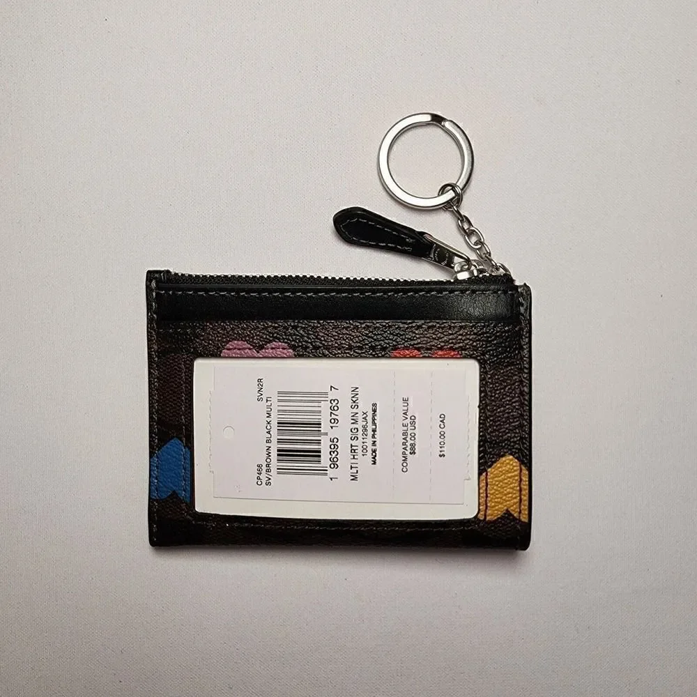 COACH CP466 Mini Skinny Id Case In Signature Canvas & Leather With Heart